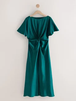 - Textured Satin Short Sleeve Twist Front Midi Dress*Next Hot