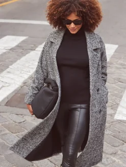 - Lange grijze met zwarte jas van wolmix met visgraatmotief*Sosandar Sale