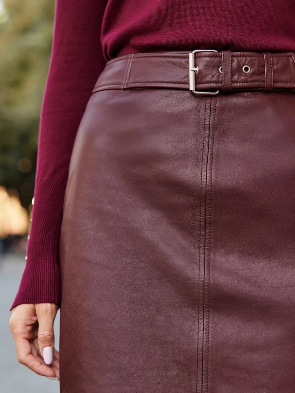 - Leren midikokerrok met panelen*Sosandar New