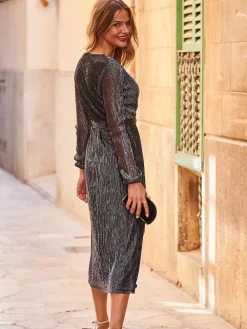 - Plissé midi-jurk met overslag*Sosandar Sale