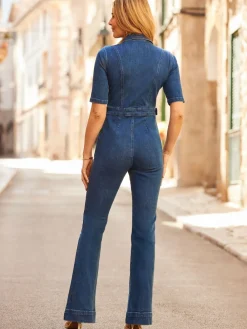 Denim Kick Flare Jumpsuit*Sosandar Outlet