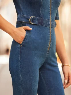 Denim Kick Flare Jumpsuit*Sosandar Outlet