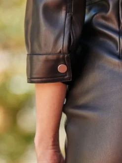 Faux Leather Popper Midi Pencil Dress*Sosandar