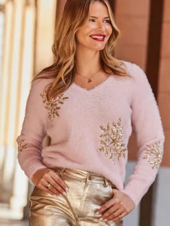 Fluffy Knit Sequin Snowflake Jumper*Sosandar New