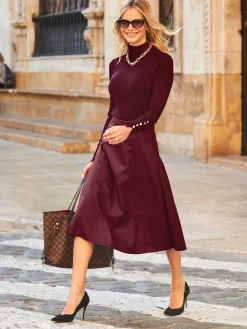 Leather Look Panelled A-Line Midi Skirt*Sosandar