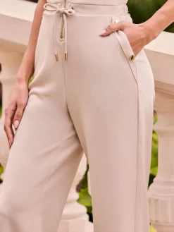 Zip Front Drawstring Waist Wide Leg Jumpsuit*Sosandar Best