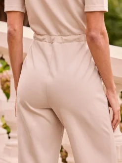 Zip Front Drawstring Waist Wide Leg Jumpsuit*Sosandar Best