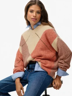 Oversized Argyle V-Neck Jumper*Superdry