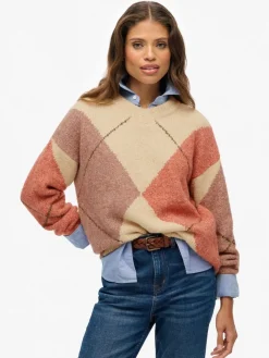 Oversized Argyle V-Neck Jumper*Superdry