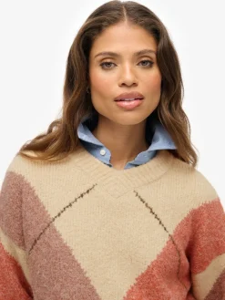 Oversized Argyle V-Neck Jumper*Superdry