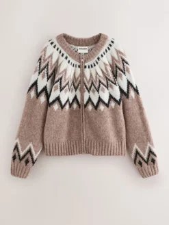 - Check Fairisle Pattern Knit Zip Through Jumper With Wool*Nothing Ordinary Discount