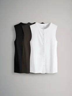 3 Pack Button Through Ribbed Vests*The Set Hot