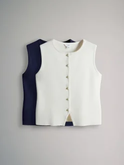 2 Pack Knitted Gold Button Vests*The Set Outlet