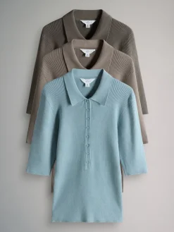 3 Pack Knitted Ribbed Polo Tops*The Set Best