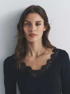 4 Pack Long Sleeve V-Neck Ribbed Lace Trim T-Shirt*The Set New