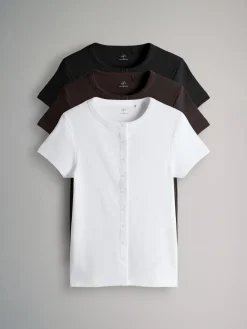 3 Pack Short Sleeve Button Through Rib T-Shirts*The Set Outlet