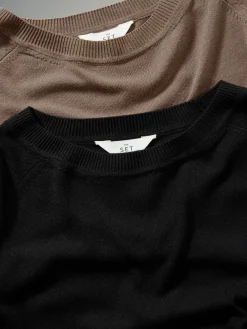 verpakking van 2 fijngebreide truien met ronde hals*The Set New