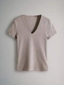 verpakking van 3 geribbelde T-shirts met korte mouwen en V-hals*The Set