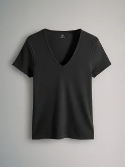 verpakking van 3 geribbelde T-shirts met korte mouwen en V-hals*The Set