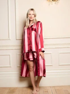 Raspberry Stripe Satin Grandpa Robe*Their Nibs Outlet
