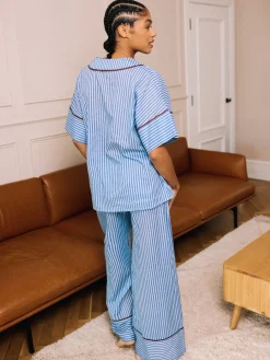 Skinny Stripe Cotton Voile Oversized Long Pyjamas Set*Their Nibs Discount