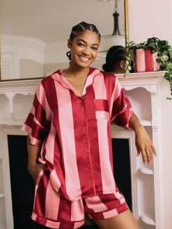 Stripe Satin Oversized Short Pyjamas Set*Their Nibs Discount