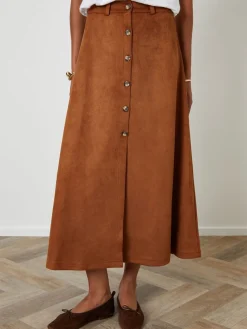 Button Front Suedette Skirt*Threadbare Online