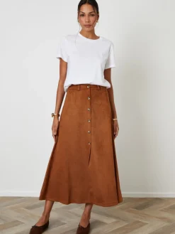 Button Front Suedette Skirt*Threadbare Online