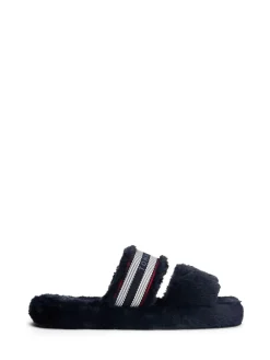 Faux Fur Woven Logo Slippers*Tommy Hilfiger Clearance