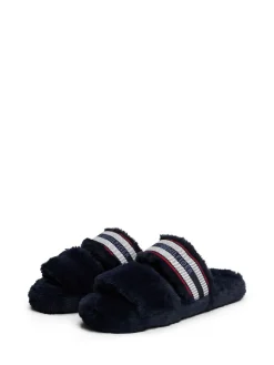 Faux Fur Woven Logo Slippers*Tommy Hilfiger Clearance
