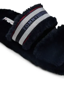 Faux Fur Woven Logo Slippers*Tommy Hilfiger Clearance