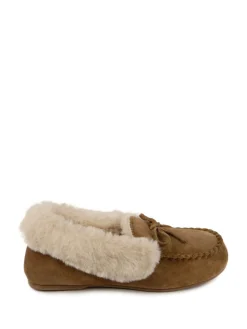 - Isotoner - Echt suède moccasinpantoffels met imitatiebontvoering voor dames*Totes Sale