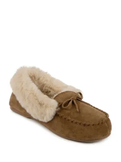 - Isotoner - Echt suède moccasinpantoffels met imitatiebontvoering voor dames*Totes Sale