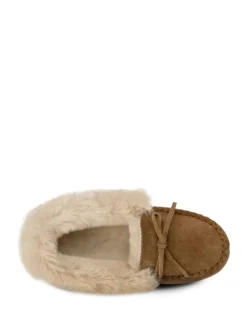 - Isotoner - Echt suède moccasinpantoffels met imitatiebontvoering voor dames*Totes Sale