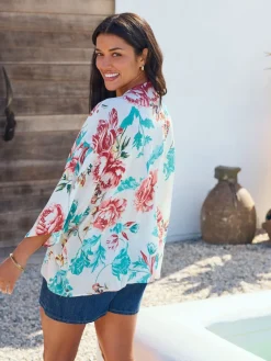 Turquoise Floral Print - Korte kimonotuniek*Next Online