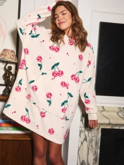 Cream Disco Cherries Fleece Blanket Hoodie*Urban Threads Discount