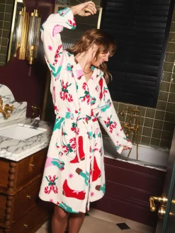 Cream Cowgirl Christmas Fleece Dressing Gown*Urban Threads Sale