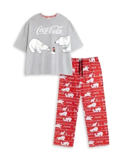 Coca Cola Logo Short Sleeve Long Leg Pyjamas Set*Vanilla Underground Outlet