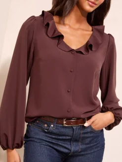 - Long Sleeve Button Front Ruffle Blouse*Friends Like These Outlet