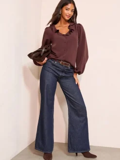 - Long Sleeve Button Front Ruffle Blouse*Friends Like These Outlet