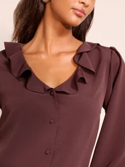 - Long Sleeve Button Front Ruffle Blouse*Friends Like These Outlet