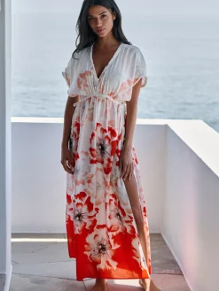 - Floral Linen Blend Beach White Dress*B by Ted Baker