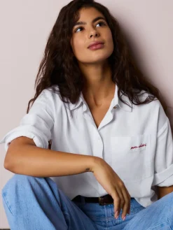 - Casual Long Sleeve Cropped Shirt h Pocket Embroidery*Next Sale