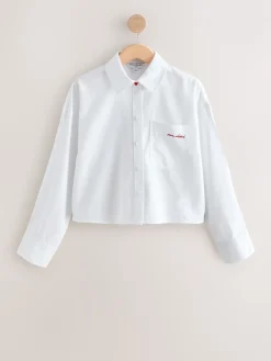 - Casual Long Sleeve Cropped Shirt h Pocket Embroidery*Next Sale
