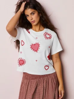 Wit - Embellished Heart Short Sleeved Crew Neck Top*Next Best
