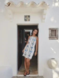 Wit - Embroidered Mini Shift Dress With Linen*Next