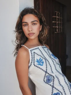 Wit - Embroidered Mini Shift Dress With Linen*Next