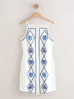 Wit - Embroidered Mini Shift Dress With Linen*Next