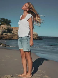 - Flutter Sleeve Button Front Top h Linen*Next New