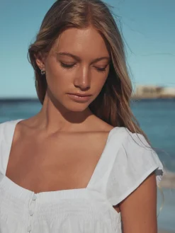 - Flutter Sleeve Button Front Top h Linen*Next New